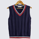 Spring Autumn Men Uniform Vest Fashion V Neck Pullover Boys British Student Sleeveless Waistcoat Tank Tops Sweaters