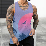 Foesce Men's Hawaii Palm Tree Printed Sleeveless Tee Tank Tops Summer Casual Beach Vest O Neck Shirt Men Gym Clothing Bodybuilding