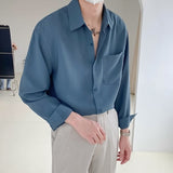 Men's Korean Style Loose Long Sleeved High-quality Shirts Fashion Solid Color Lapel Collar Business Shirts Top Clothes