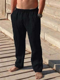 Men's Cotton Linen Pants Male Autumn New Breathable Solid Color Linen Trousers