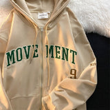 Foesce Letter Print Casual Hooded Sweatshirts Women Vintage Simple Streetwear Coats Female Harajuku Loose Y2k Aesthetic Zip Up Hoodies