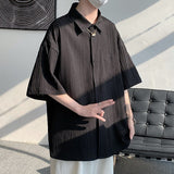 Summer Ice Silk Vertical Stripe Shirt Men Summer Short Sleeve Lapel Shirts Blouse Top Loose Casual Men Clothing Camisas