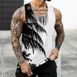 Foesce Men's Hawaii Palm Tree Printed Sleeveless Tee Tank Tops Summer Casual Beach Vest O Neck Shirt Men Gym Clothing Bodybuilding