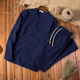 Spring Autumn Linen Suit Men's Long-sleeved Trousers Breathable Men's Casual Summer Cotton Linen Two-piece Suit