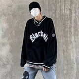 Goth Oversized T Shirt Women Men V-neck T-shirt Tops Loose Long-sleeves Letter Hot Hit Y2k Casual All-match Top Clothing