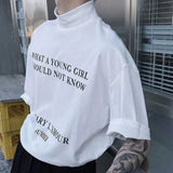 Men's Stand Collar Personalized Tee Tops Summer Trendy Korean Loose Cotton Tee Shirt Male Short Sleeve Letters Printed T-shirt