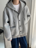 Foesce Loose Hooded Sweater Korean Fashion 2023 New Autumn Winter Single Breasted Long Sleeve Male Men Jacket Casual