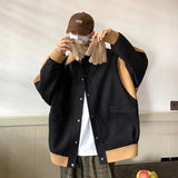 Foesce Bomber Jackets Men European Outwear Spring Loose Vintage Patchwork Cropped Coats All-match Clothing Harajuku Students Fashion