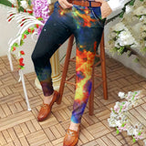 Foesce Pencil Pants Casual Mens Slim Mid Waist Buttoned Straight Trousers Streetwear Spring Summer Fashion Digital Printing Long Pant