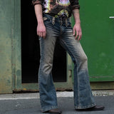 Men Flared Jeans Bootcut Leg Pants Distressed Patchwork Jeans New Designer Punk Style Bell Bottom Denim Trousers
