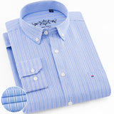 Men's Fashion Long Sleeve Solid Oxford Shirt Single Patch Pocket Simple Design Casual Standard-fit Button-down Collar Shirts