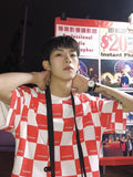 Men Short-slleve Shirt Men's Loose Vintage Black White Plaid T-shirt Student Japan Korean Summer Hip-hop Street Vitality Tops
