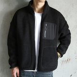 Foesce Mens Fashion Imitation Lamb Velvet Stand Collar Jacket Autumn/Winter Loose Fleece Casual Warm Cotton Clothing Men Bomber Jacket