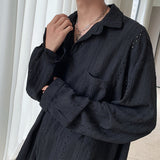 Told Tale Apricot Handsome Lapel Men Blouse Vacation Hollow Out Sexy Fashion Men Clothing Male Mesh Long-sleeved Shirts Tops