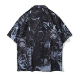 Casual Loose Shirt Men's Mid-length Couple Hip-hop Street Retro Portrait Print Short-sleeved Shirt Dark Wind Half-sleeved Shirt