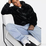 Y2K Men Fleece Hoodie Sweater Fashion Zip-up Stand Collar Solid Pullovers Fall Winter Warm Mens Clothes Casual Loose Woolen Tops