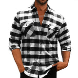 Vintage Plaid Print Shirts Mens Spring Autumn Long Sleeve Button-up Turn-down Collar Casual Tops Men Clothes Fashion Shirt