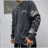 Foesce Paisley Barned Scroll Letter Printed High Street Men's And Women's Sports Long Sleeve T-Shirt