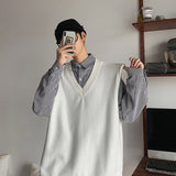 Sweater Vest Men Patchwork V-neck Colorful Shrug Chic Sleeveless Knitted Tops Mens Waistcoats Loose Oversize Harajuku All-match