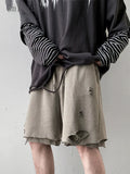 Foesce Men's Trendy Ripped Shorts Unisex Oversize Summer Casual Streetwear Pants Unisex Hip Hop Darkgray Grunge Half Trousers