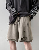 Foesce Men's Trendy Ripped Shorts Unisex Oversize Summer Casual Streetwear Pants Unisex Hip Hop Darkgray Grunge Half Trousers