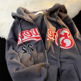 Foesce Letter Print Casual Hooded Sweatshirts Women Vintage Simple Streetwear Coats Female Harajuku Loose Y2k Aesthetic Zip Up Hoodies