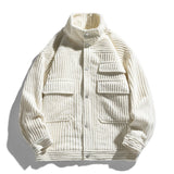 Vintage Corduroy Cargo Jacket Coats Men Outwear Green Casual Striped Loose Jackets Retro Hip Hop Streetwear Tops Autumn