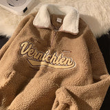 Winter Lamb Wool Hooded Sweatshirt Women Casual Thick Warm Loose Padded Jackets Coat  Hip-hop Retro Zip Up Patchwork Hoodies