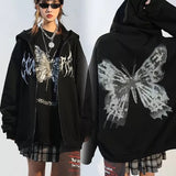 Y2k Zip Up Hoodie Women Hip Hop Heart Graffiti Letter Print Hooded Sweatshirts Female Harajuku Goth Punk Jacket Coats Streetwear
