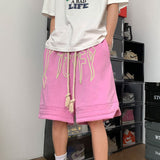 High Street Casual American Printing Loose Sports Shorts Summer New Breathable Waist Drawstring Fashion Slit Straight Pants
