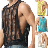 Men Tank Tops Sleeveless Undershirts Sexy Mesh Sheer Hollow Vest See Through Fishnet T Shirt Muscle Tee Singlet