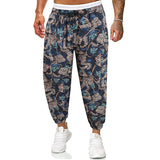 Foesce New Men Pants Casual Cotton Linen Baggy Pant Color-blocking Floral Drawstring Trousers Fashion Sweatpants Streetwear Male