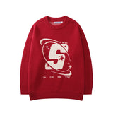 Foesce Capital Letter Print Solid Color Retro Men's and Women's Autumn Winter Sweaters Harajuku Crew Neck Oversized Baggy Knitted Top