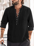Spring Summer Mens Cotton Linen Shirts Casual Solid Color Long Sleeve Buttoned Stand Collar Tops Men Clothes Leisure Shirt