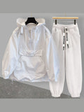 Foesce Hooded Jacket Suit Men Thin Korean Version Tooling Stitching Design Windbreaker Jacket with Loose Pants Two-piece Set