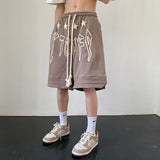 High Street Casual American Printing Loose Sports Shorts Summer New Breathable Waist Drawstring Fashion Slit Straight Pants