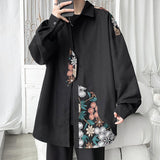 Autumn Embroidered Shirts Men Fashion Retro Flower Shirts Mens Japanese Streetwear Loose Long Sleeve Shirts Men Plus Size M-5XL