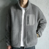 Foesce Mens Fashion Imitation Lamb Velvet Stand Collar Jacket Autumn/Winter Loose Fleece Casual Warm Cotton Clothing Men Bomber Jacket