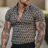 Summer Casual Slim Short Sleeve Shirt Mens Fashion Pattern Print Thin Shirts 2023 Spring Men Clothes Leisure Buttoned Lapel Tops