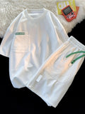 Simple Waffle Suit Women Summer Thin Loose Urban Design Niche T-shirt + Shorts Casual Sportswear Patch Design 2pcs Set