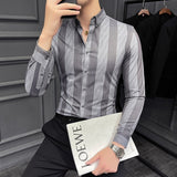 Autumn New Striped Long Sleeve Shirt Men's Korean Slim Business Dress Shirts Casual Streetwear Social Party Tuxedo Chemise Homme