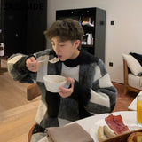 Fashion New Couple Sweaters O-Neck Pullovers Clothing Patchwork Plaid Wool Autumn Winter Casual Sweater Coat Men