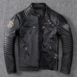 Foesce Biker Popular motor style Vintage men's quality genuine leather Jacket slim 100% natural cowhide coat.Dermis