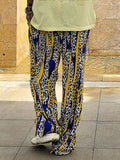 Vintage Ribbed Patchwork Leopard Pants Men Fashion Popular Loose Straight Trousers Spring Summer Mens Casual Waist Tie-up Pants