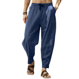 Foesce  Men's Long Pants Large Casual Cropped Pants Loose Cotton Linen Drawstring Hip Hop Patchwork Lantern Pants Street Wear