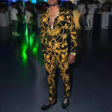 Men's slim long sleeve shirt Business shirt Men's retro style sequin formal shirt and trousers Business casual two-piece suit