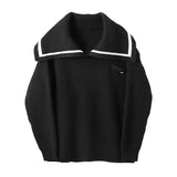 Darkwear Large Lapel Pullovers Men's Loose Versatile Thickening Contrast Color Long Sleeve Knitting Sweater
