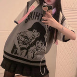 College Knitted Vest Sweaters Men Women Street Hip Hop Casual Band Cartoons Anime Pattern O-neck Sleeveless Sweaters Tops