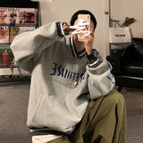 American Vintage Brand Letter Printed Sweatshirt V Neck Loose Sweatshirt Women Men Long Sleeve Street Autumn Casual Top