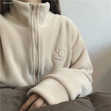 Winter Lamb Wool Hooded Sweatshirt Women Casual Thick Warm Loose Padded Jackets Coat  Hip-hop Retro Zip Up Patchwork Hoodies